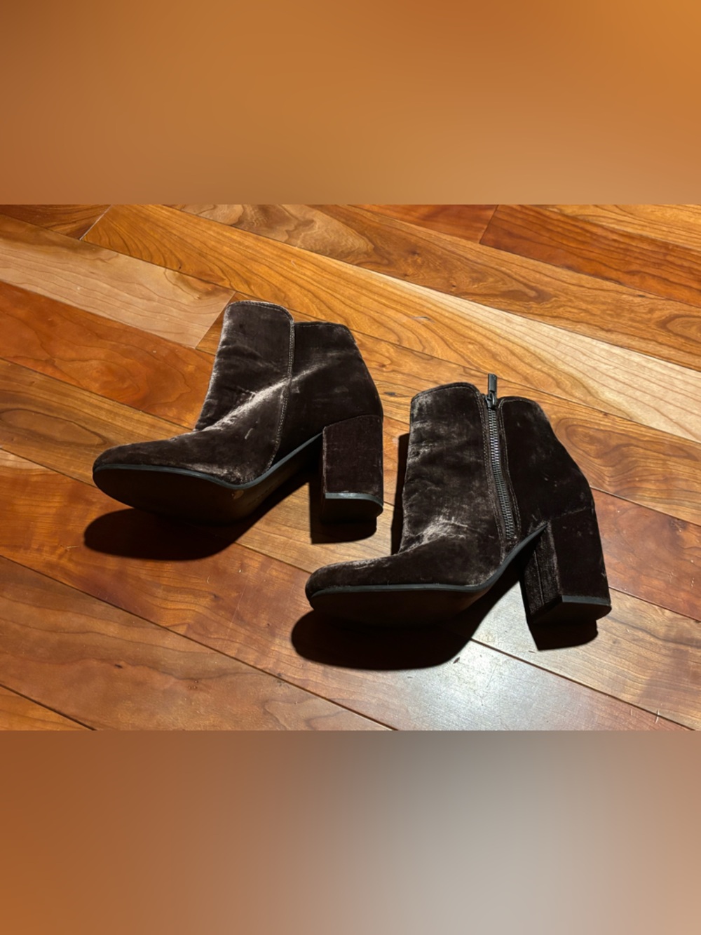 Lucky Brand Velvet Block Heel Ankle Boots - Brown - Picture 3 of 7